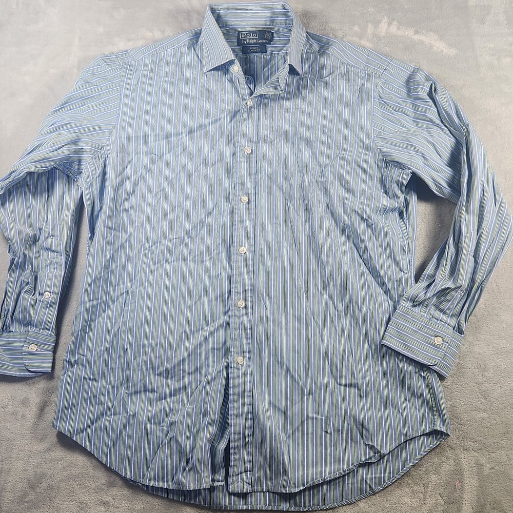 Polo Ralph Lauren Dress Shirt 16 32/33 Regent Classic Fit Blue & Green Striped‎